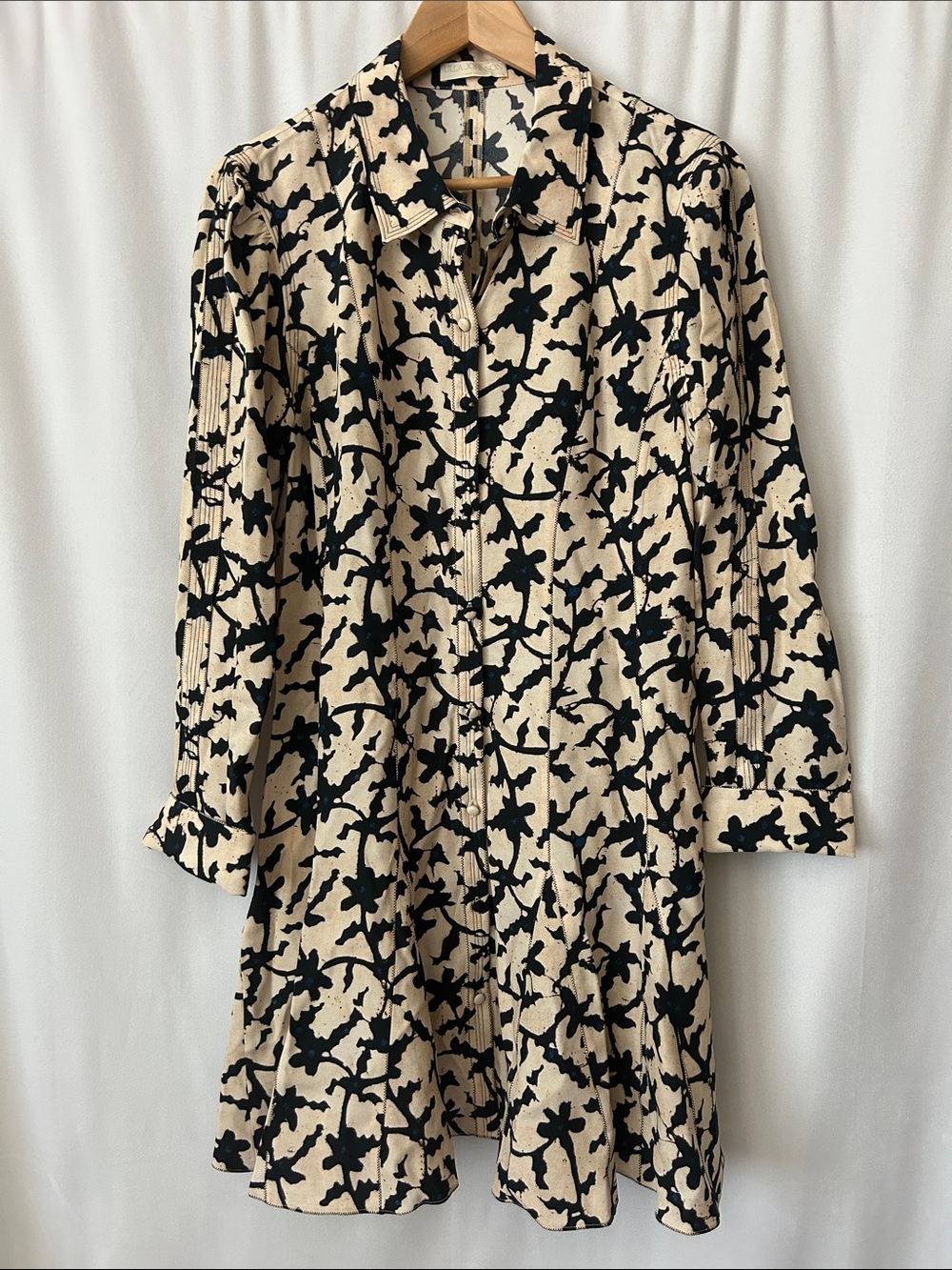 Ulla Johnson Cream Abstract Floral Print Long Sleeve Short Dress **Size 12**🌺🌺 - Picture 2 of 7
